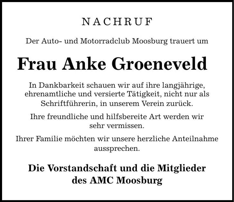 Traueranzeige Anke Groeneveld
