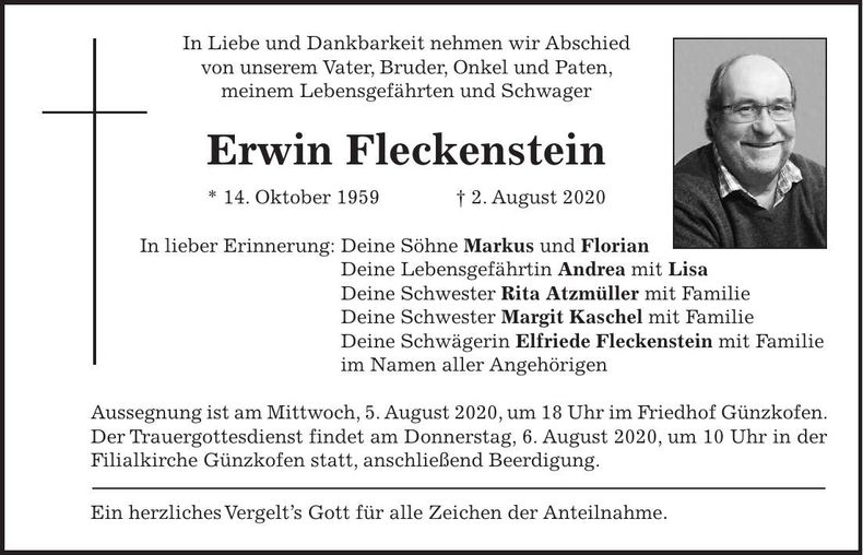 Traueranzeige Erwin Fleckenstein