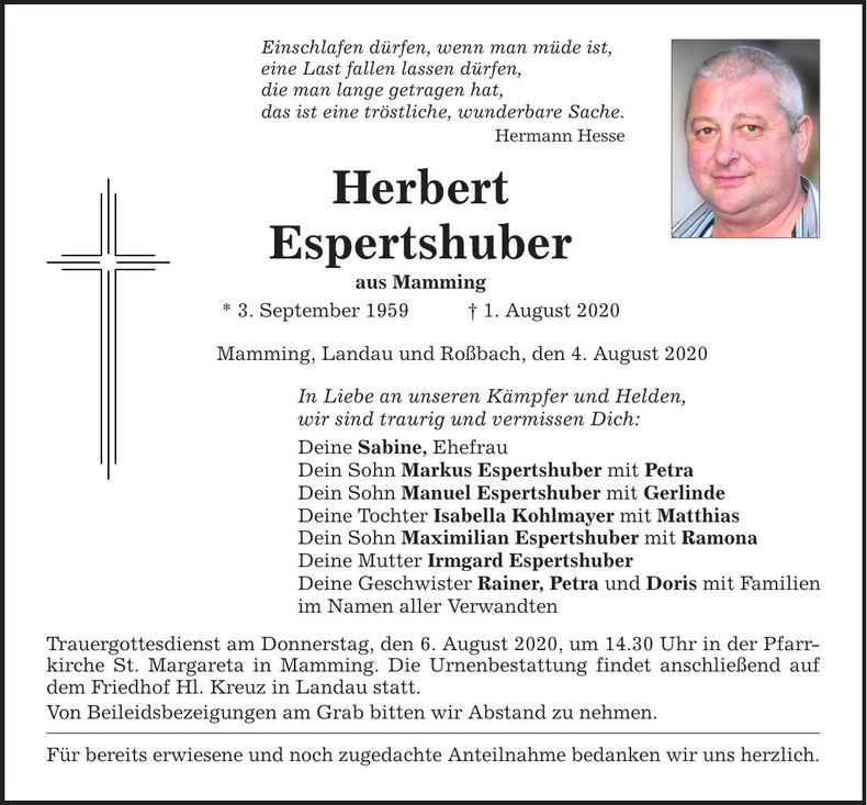 Traueranzeige Herbert Espertshuber