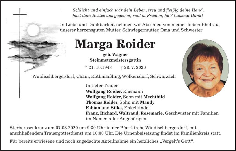 Traueranzeige Marga Roider
