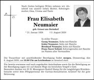 Traueranzeige Neumaier Elisabeth
