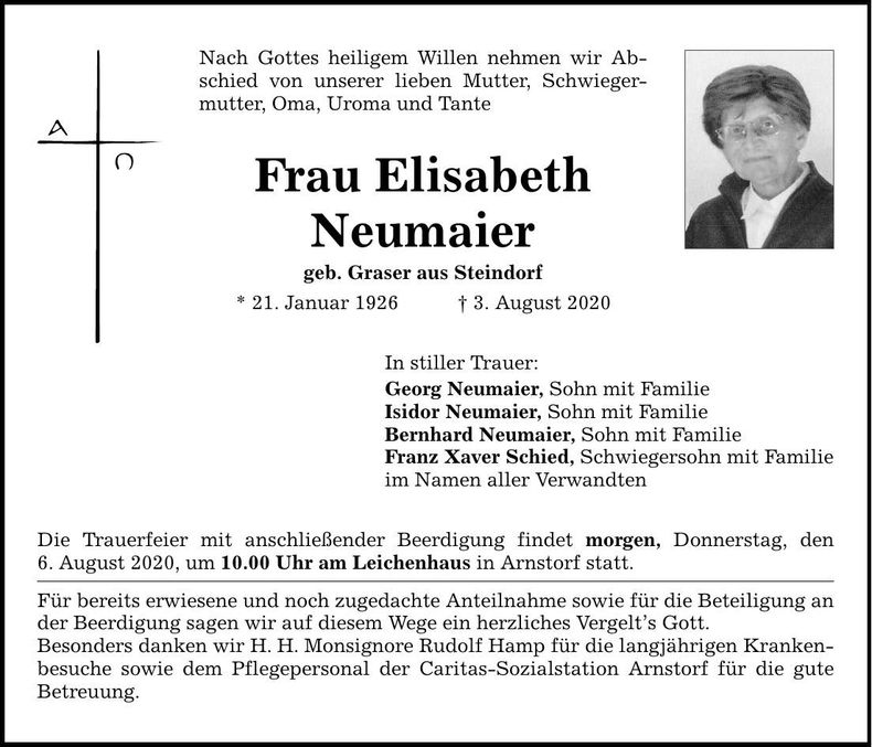 Traueranzeige Neumaier Elisabeth