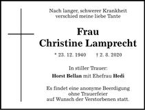 Traueranzeige Christine Lamprecht