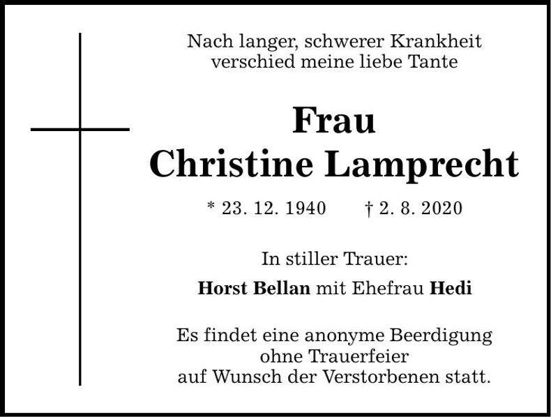 Traueranzeige Christine Lamprecht