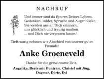 Traueranzeige Anke Groeneveld