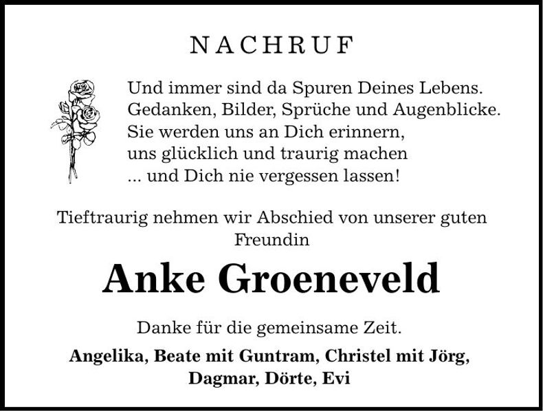 Traueranzeige Anke Groeneveld