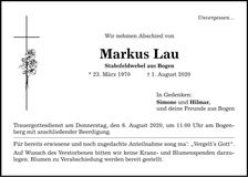 Traueranzeige Markus Lau