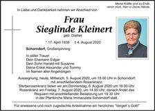 Traueranzeige Sieglinde Kleinert