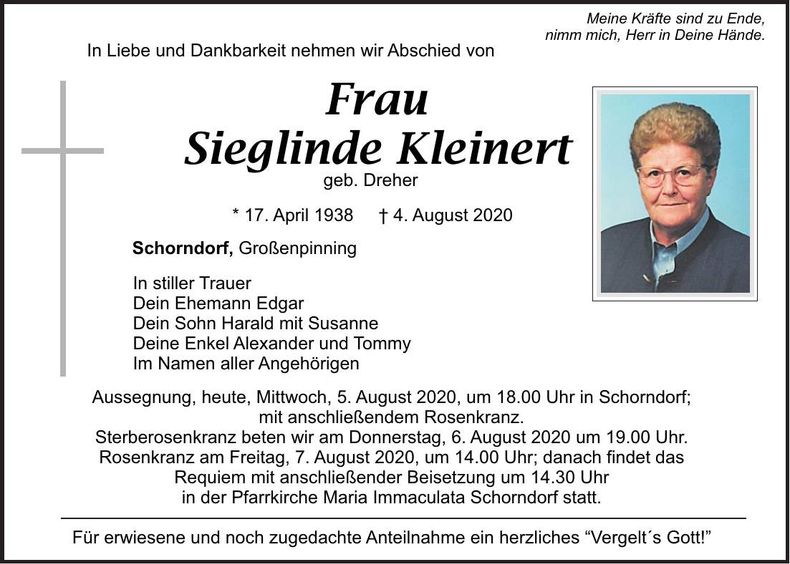 Traueranzeige Sieglinde Kleinert