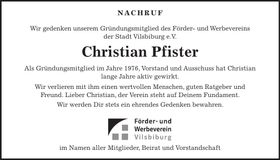 Traueranzeige Christian Pfister