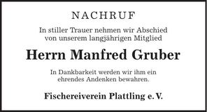 Traueranzeige Manfred Gruber