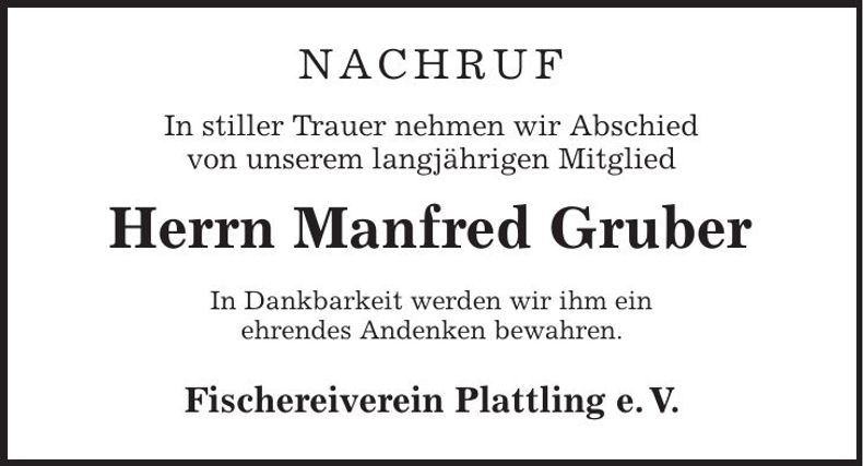 Traueranzeige Manfred Gruber