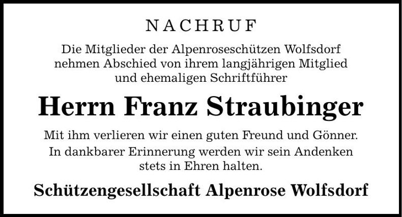 Traueranzeige Franz Straubinger