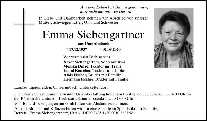 Traueranzeige Emma Siebengartner
