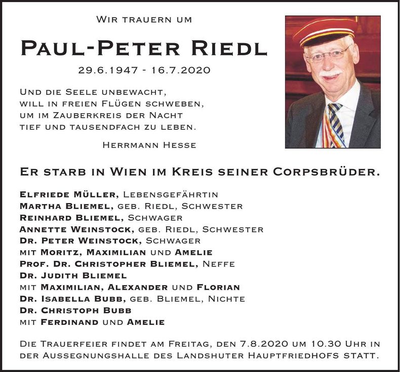 Traueranzeige Paul-Peter Riedl