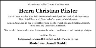 Traueranzeige Christian Pfister