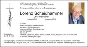 Traueranzeige Lorenz Scheidhammer