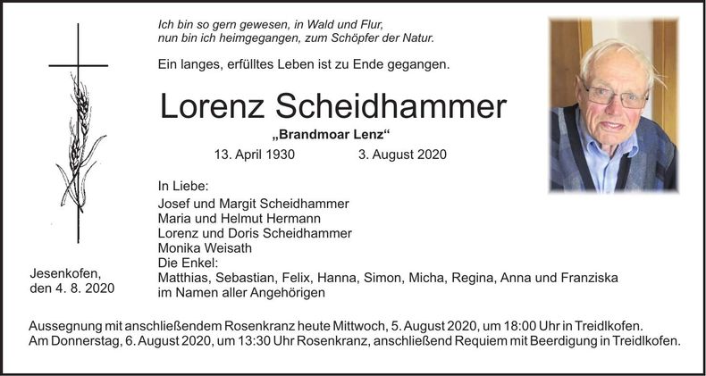 Traueranzeige Lorenz Scheidhammer