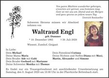 Traueranzeige Engl Waltraud