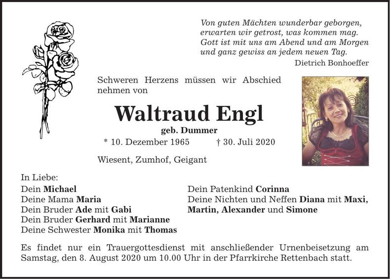 Traueranzeige Engl Waltraud
