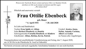 Traueranzeige Ottilie Ebenbeck