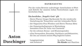 Traueranzeige Anton Daschinger