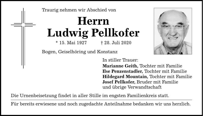 Traueranzeige Ludwig Pellkofer