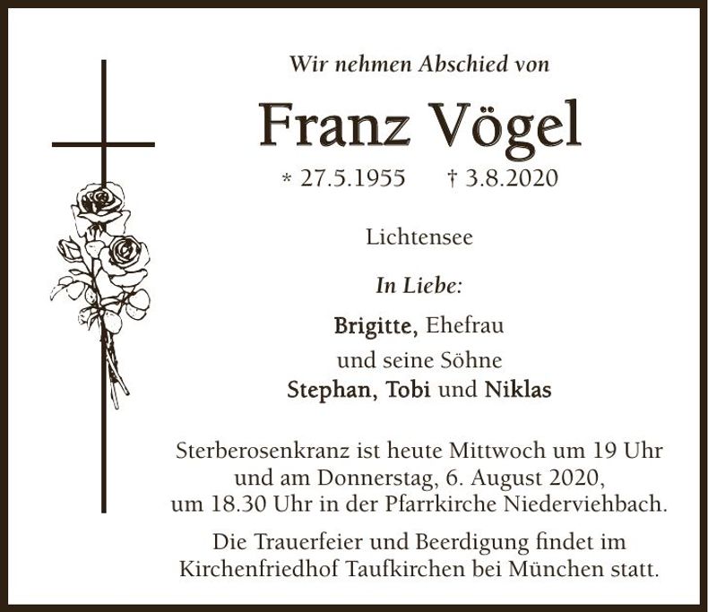 Traueranzeige Franz Vögel