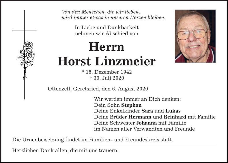Traueranzeige Horst Linzmeier