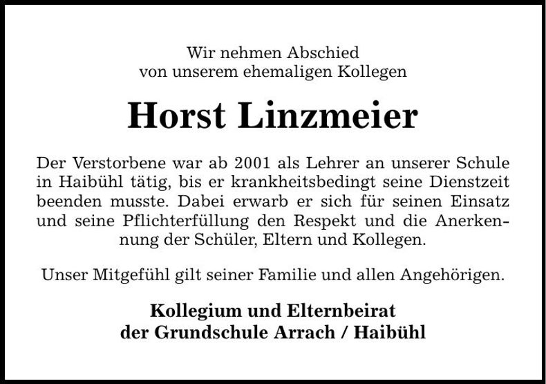 Traueranzeige Horst Linzmeier