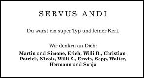Traueranzeige Andreas Gürster