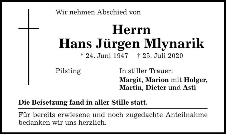 Traueranzeige Hans Jürgen Mylnarik