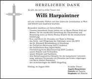 Traueranzeige Willi Harpaintner