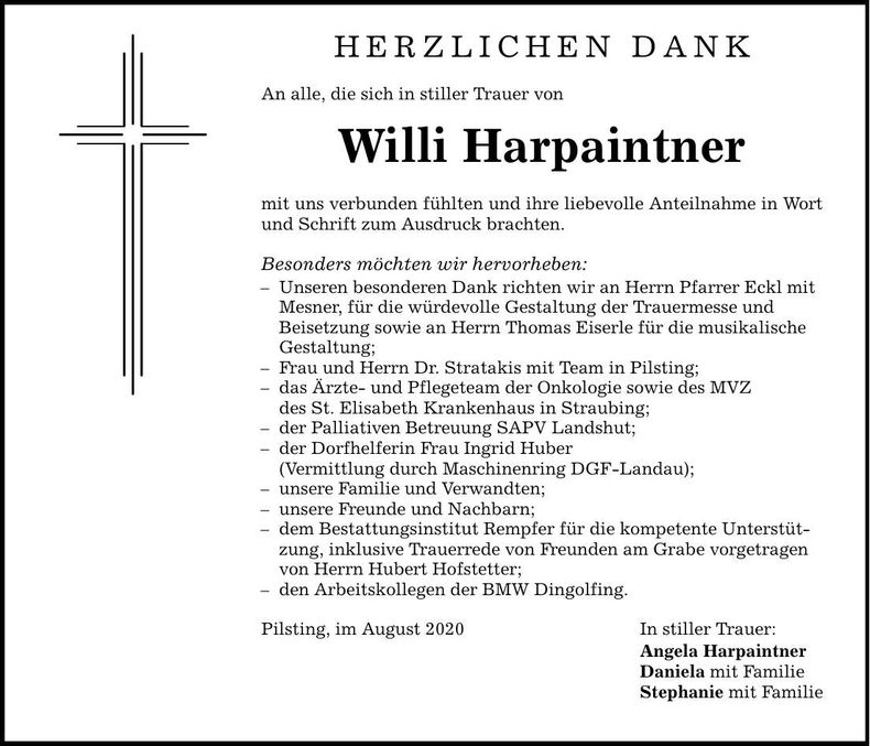 Traueranzeige Willi Harpaintner