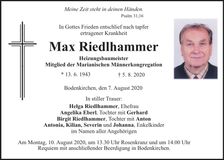 Traueranzeige Max Riedlhammer