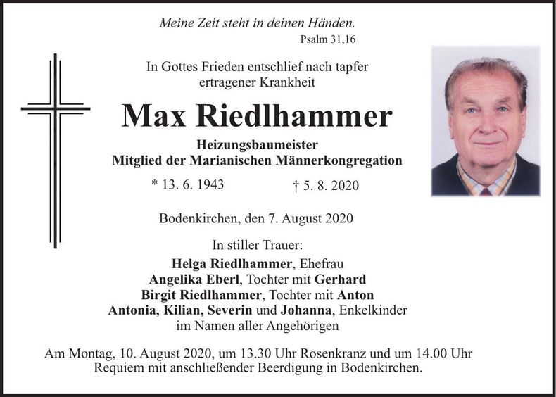 Traueranzeige Max Riedlhammer