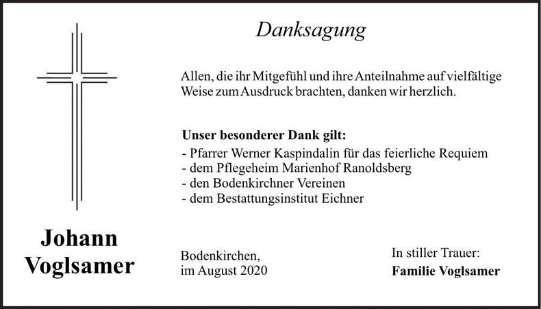 Traueranzeige Johann Voglsamer