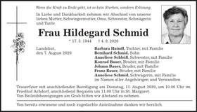 Traueranzeige Hildegard Schmid