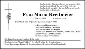 Traueranzeige Maria Kreitmeier