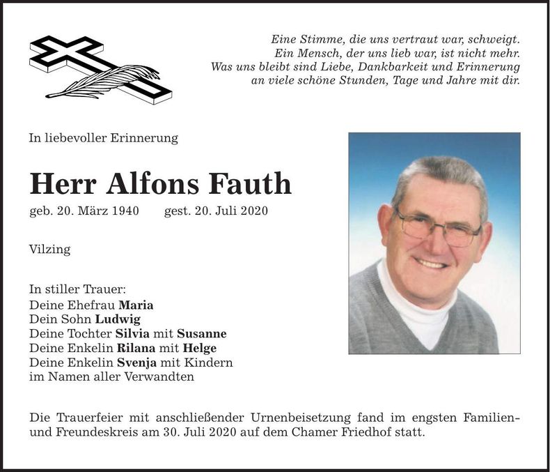 Traueranzeige Alfons Fauth