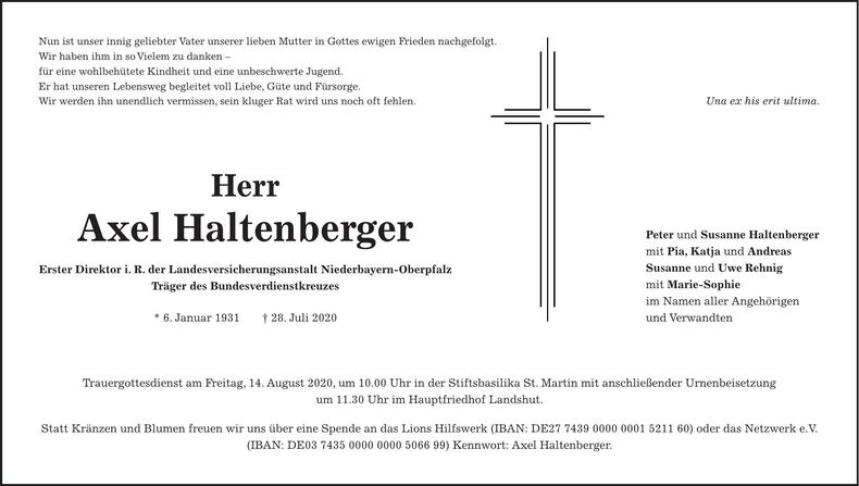 Traueranzeige Axel Haltenberger