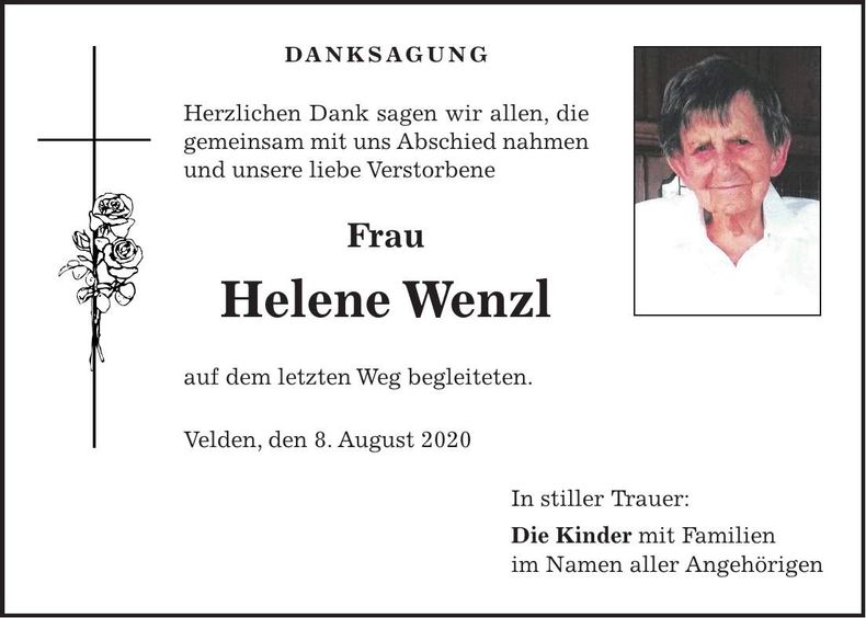 Traueranzeige Helene Wenzl