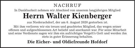 Traueranzeige Walter Kienberger