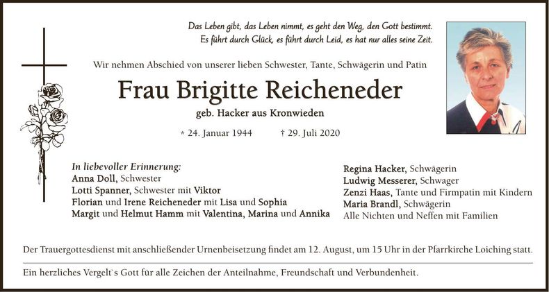 Traueranzeige Brigitte Reicheneder