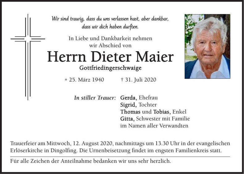Traueranzeige Dieter Maier