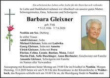 Traueranzeige Barbara Gleixner