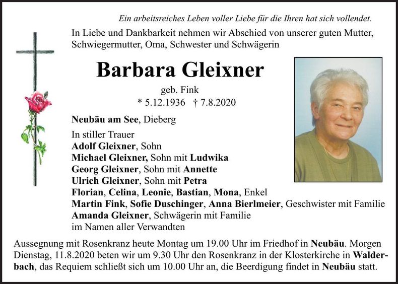 Traueranzeige Barbara Gleixner
