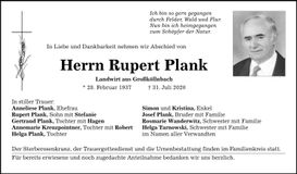 Traueranzeige Rupert Plank