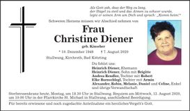 Traueranzeige Christine Diener