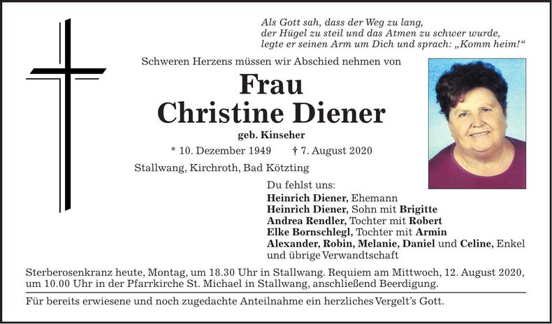 Traueranzeige Christine Diener